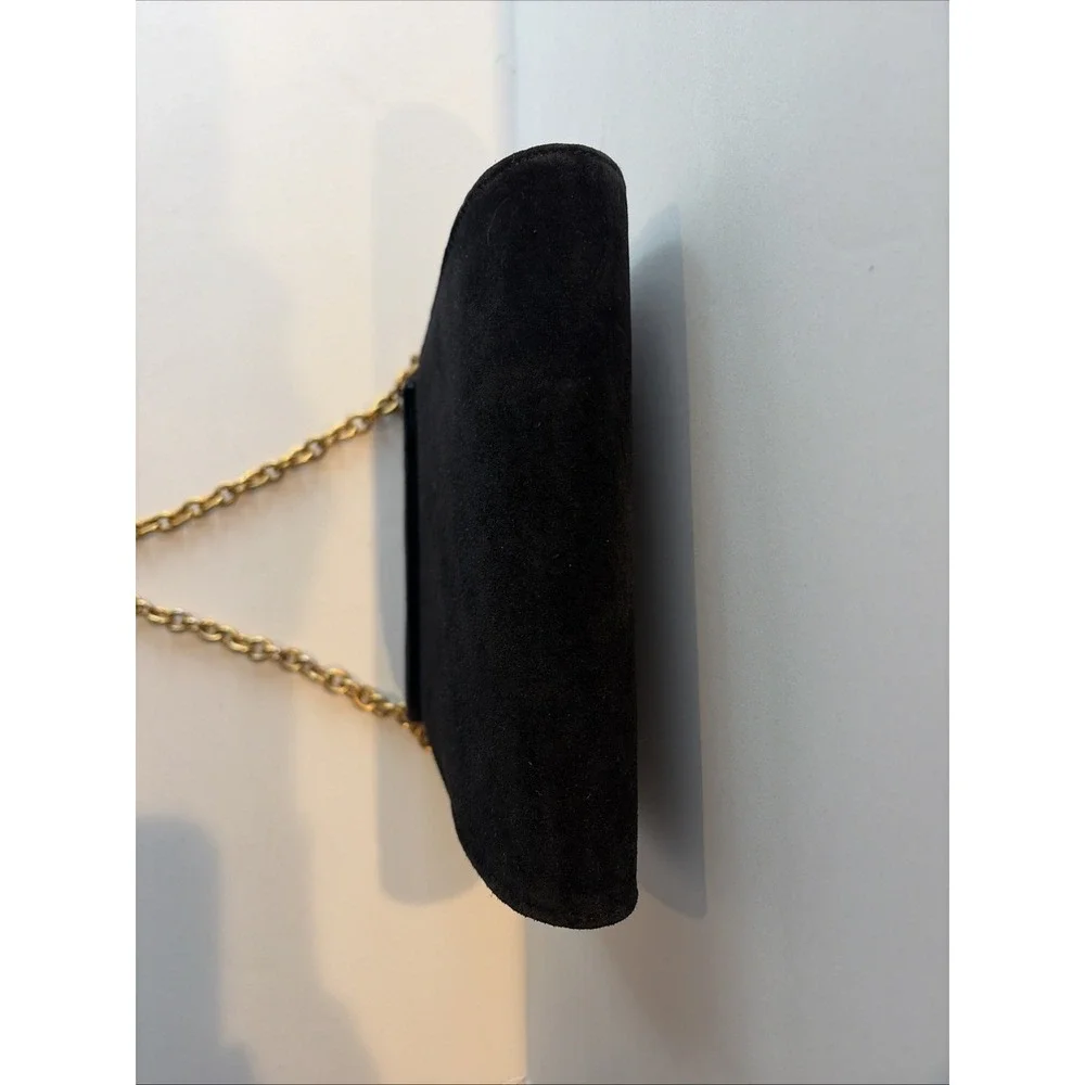Casual Corner Black Suede Handbag Gold Medallion & Chain Essentials Elegant Bag